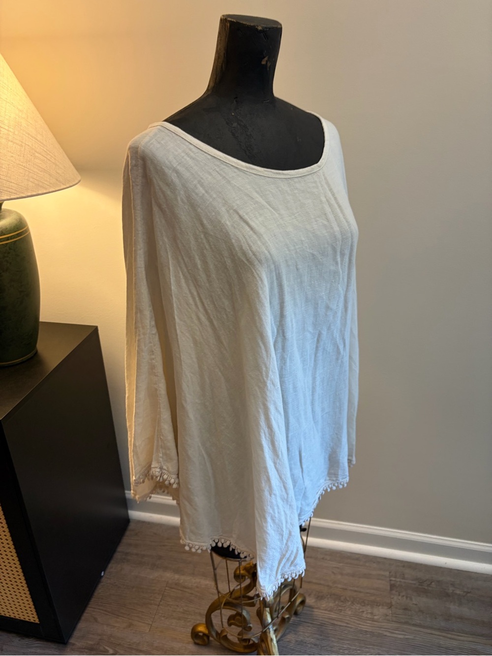 NWT Elena Baldi Boho Chic Festival Beige 100% Linen Poncho Shaw OS Made in Italy - Picture 6 of 13